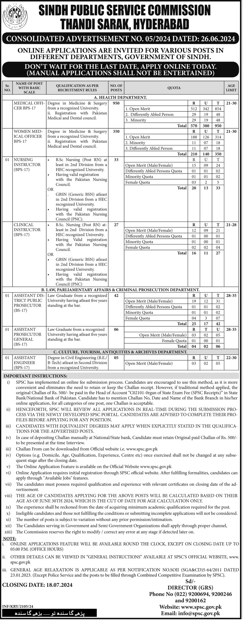 Sindh Public Service Commission SPSC Advertisement No 05 Jobs 2024 Advertisement
