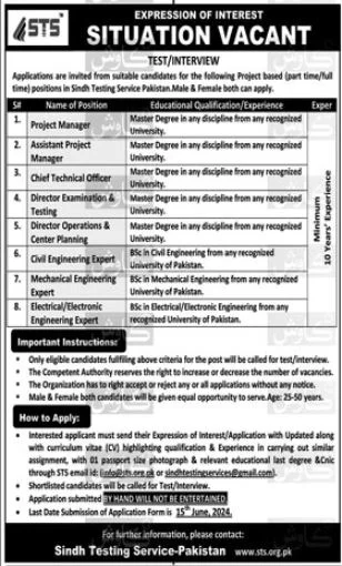 Sindh Testing Service Pakistan Jobs 2024 Advertisement