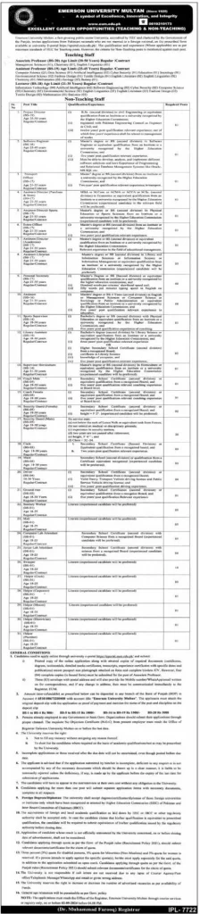 Emerson University Multan EUM Jobs 2024 Advertisement