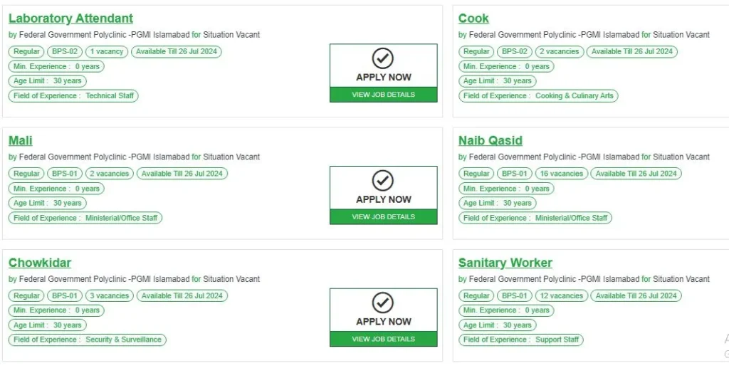 Federal Government Polyclinic PGMI Islamabad Jobs 2024 Advertisement