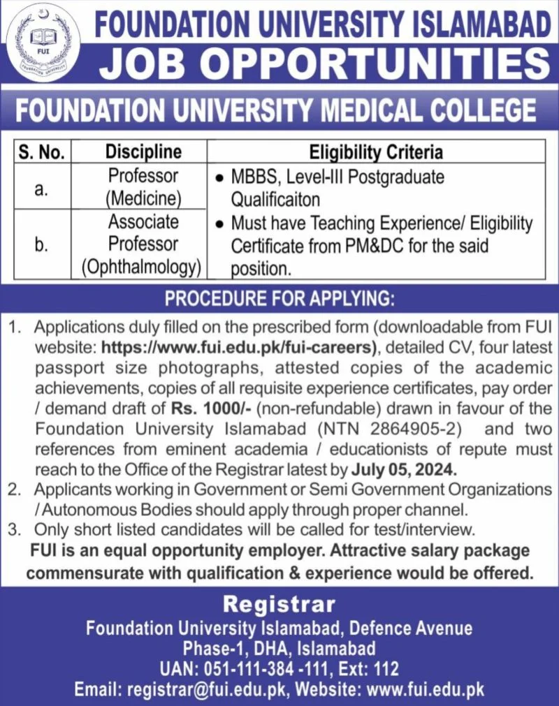 Foundation University Islamabad FUI Jobs 2024 Advertisement-2
