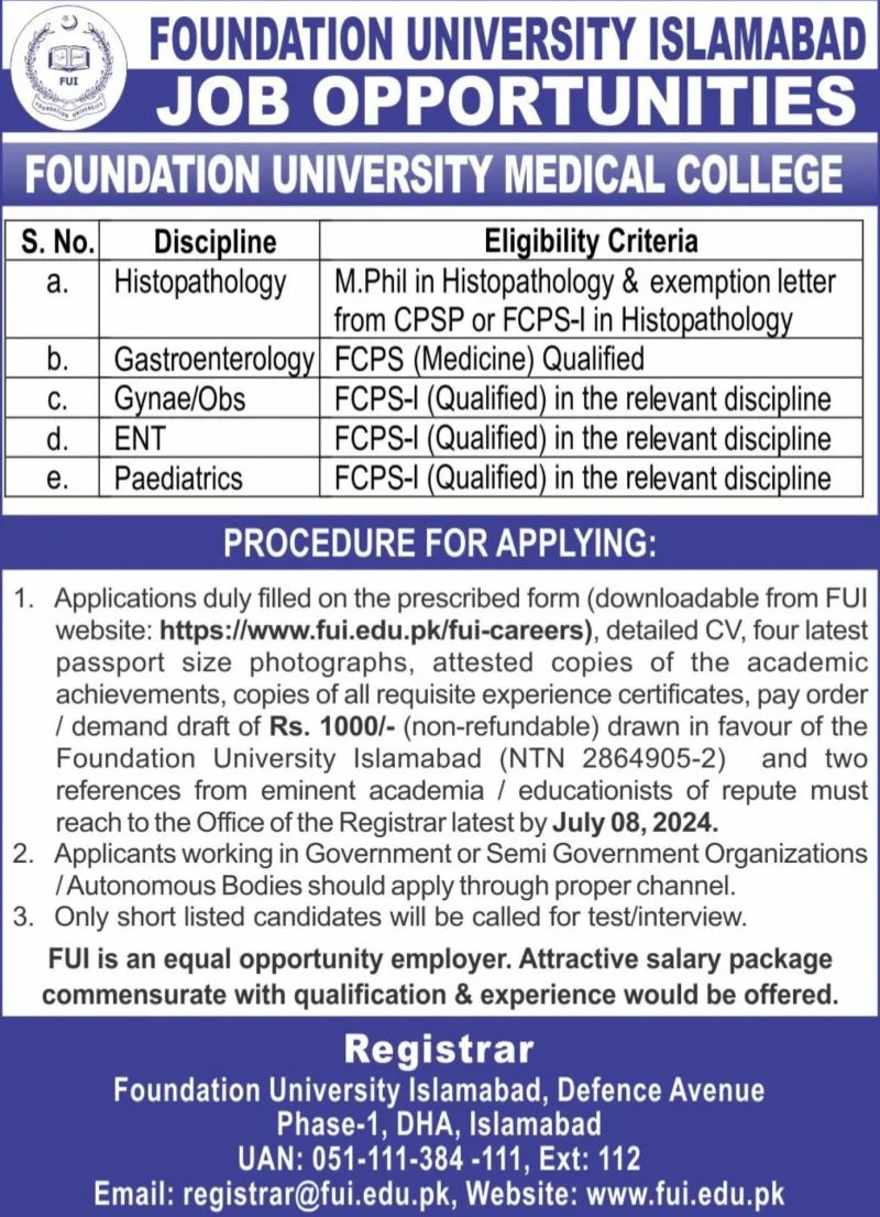 Foundation University Islamabad FUI Jobs 2024 Advertisement-3