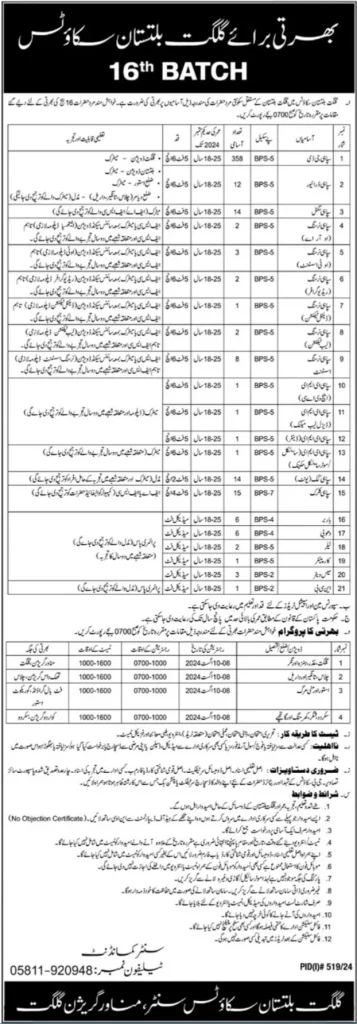 Gilgit Baltistan Scouts Jobs 2024 Advertisement