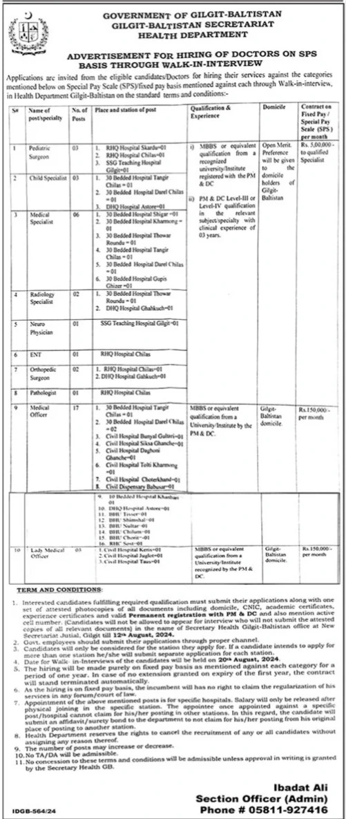 Health Department Gilgit Baltistan Jobs 2024