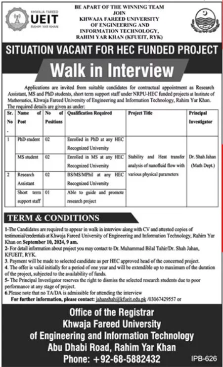 KFUEIT Rahim Yar Khan Jobs 2024 Advertisement