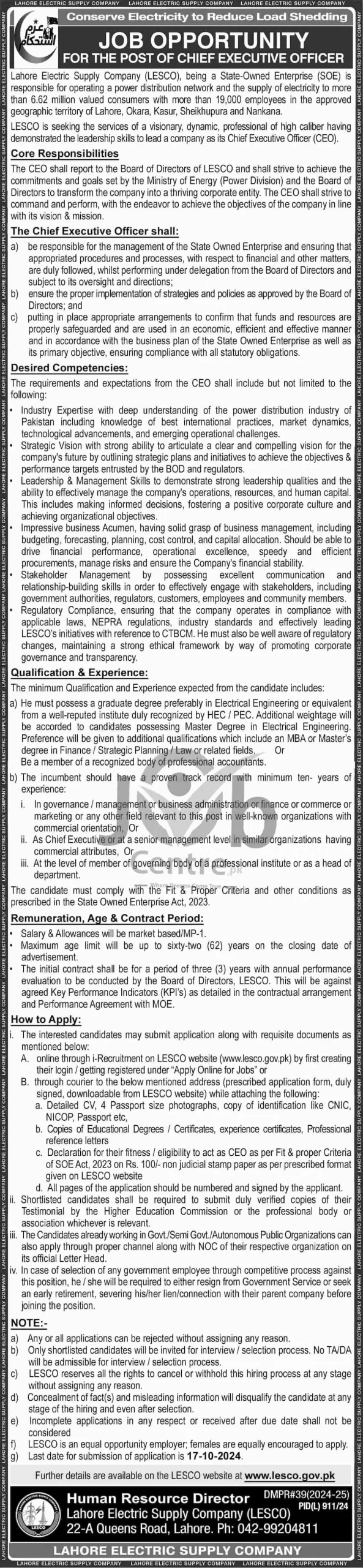 LESCO Jobs 2024 Advertisement