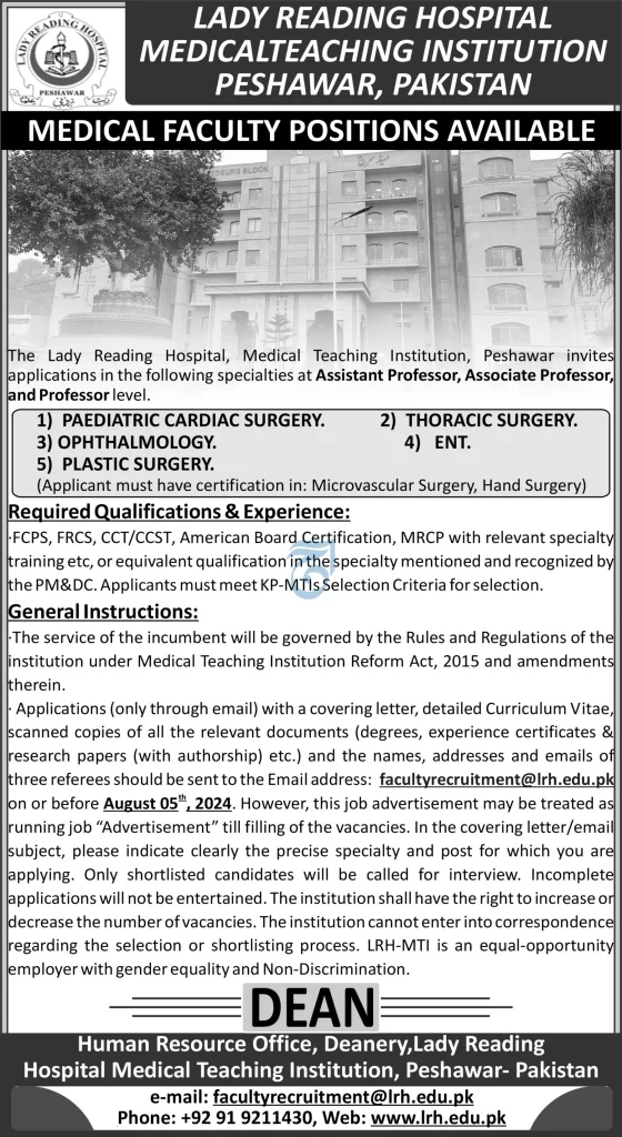 Lady Reading Hospital Peshawar Jobs 2024 Advertisement