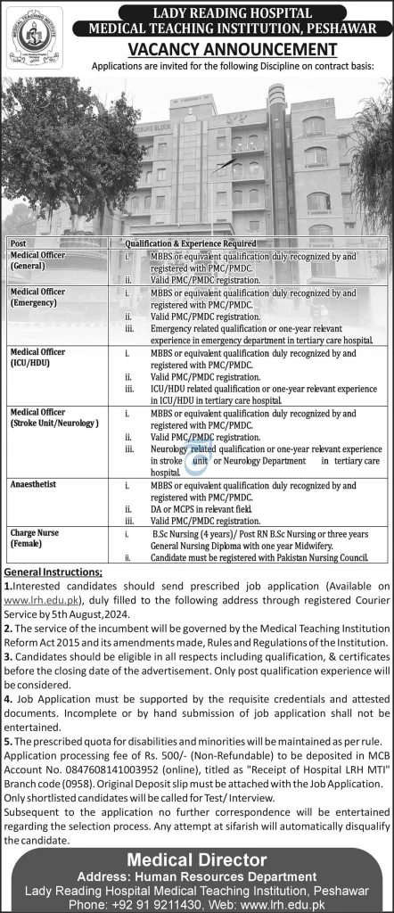 Lady Reading Hospital Peshawar Jobs 2024 Advertisement