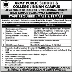 Latest Army Public School and College APS Gujranwala Jobs 2024 Advertisement