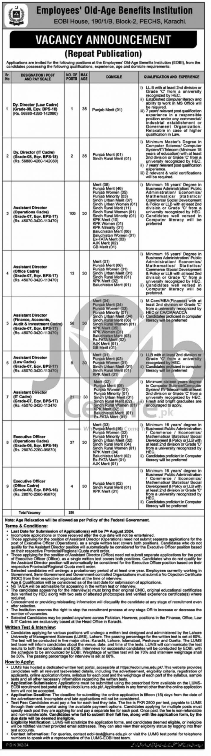 Latest Employees Old Age Benefits Institution EOBI Islamabad Jobs 2024 Advertisement