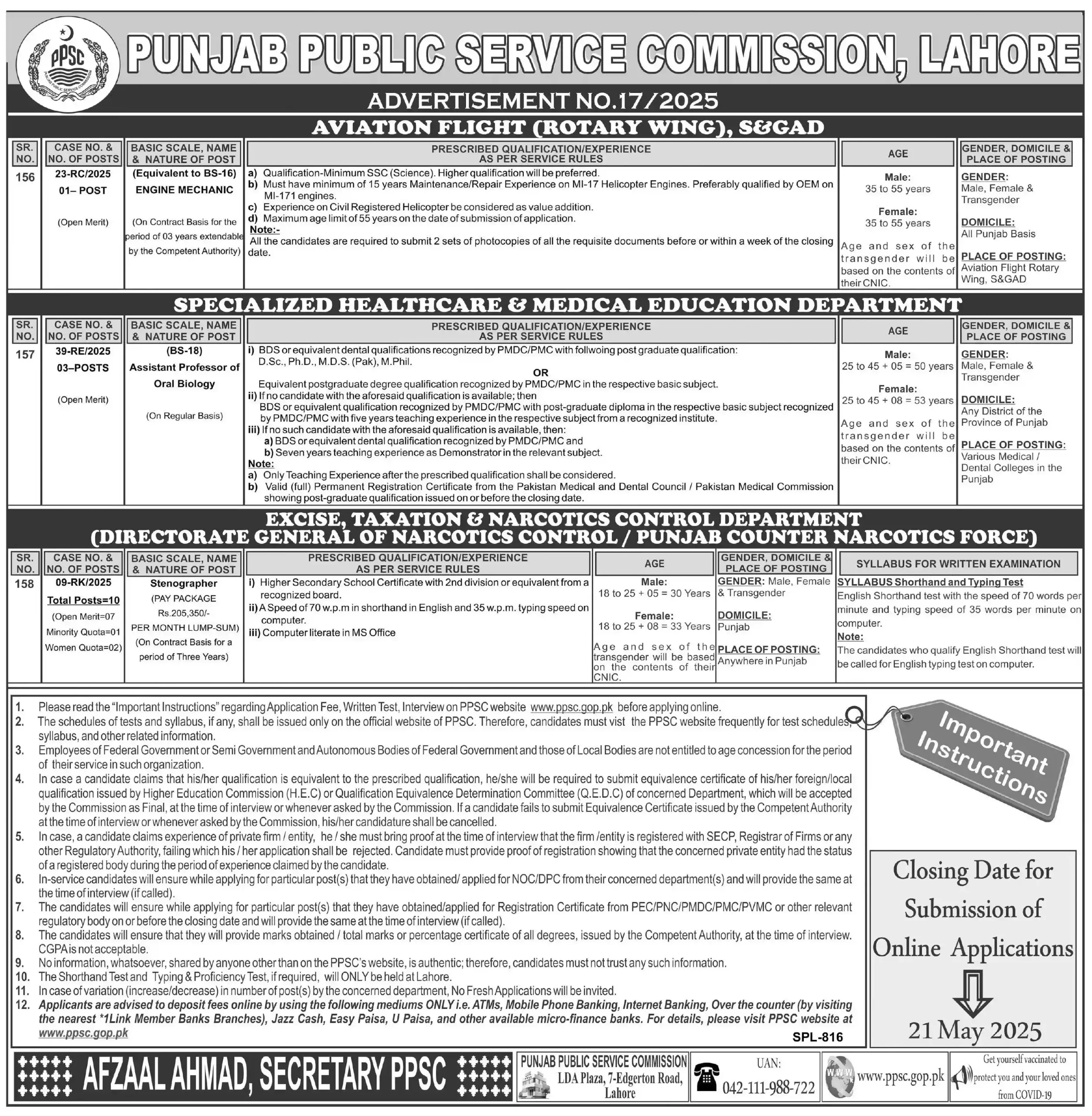PPSC Jobs Ads 17/2025