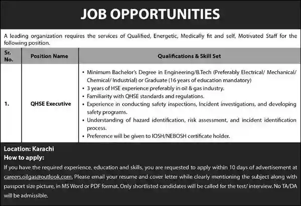 Oil and Gas Company Karachi Jobs 2025 Advertisement
