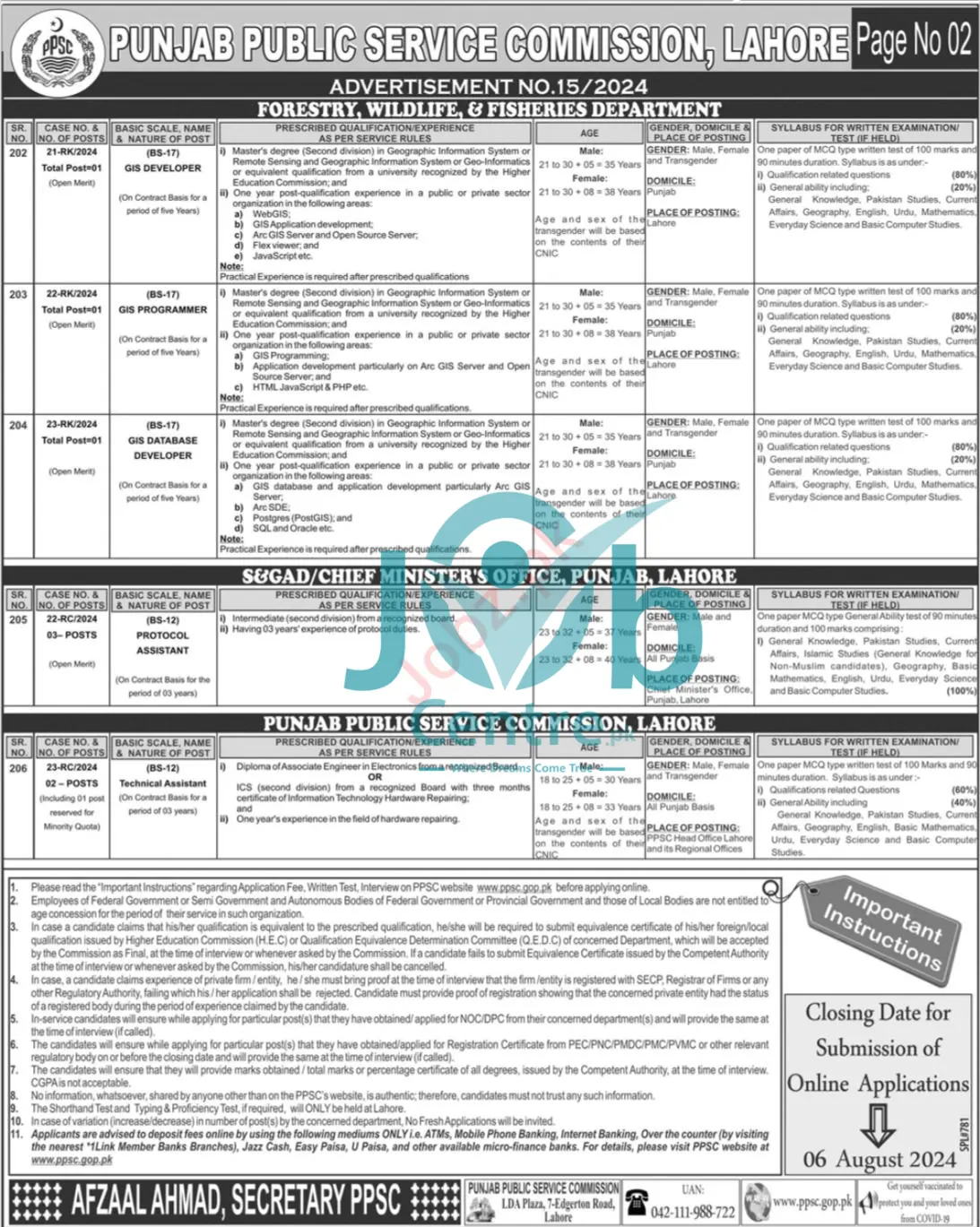 Latest PPSC Advertisement No 15 Jobs 2024 Advertisement # 02