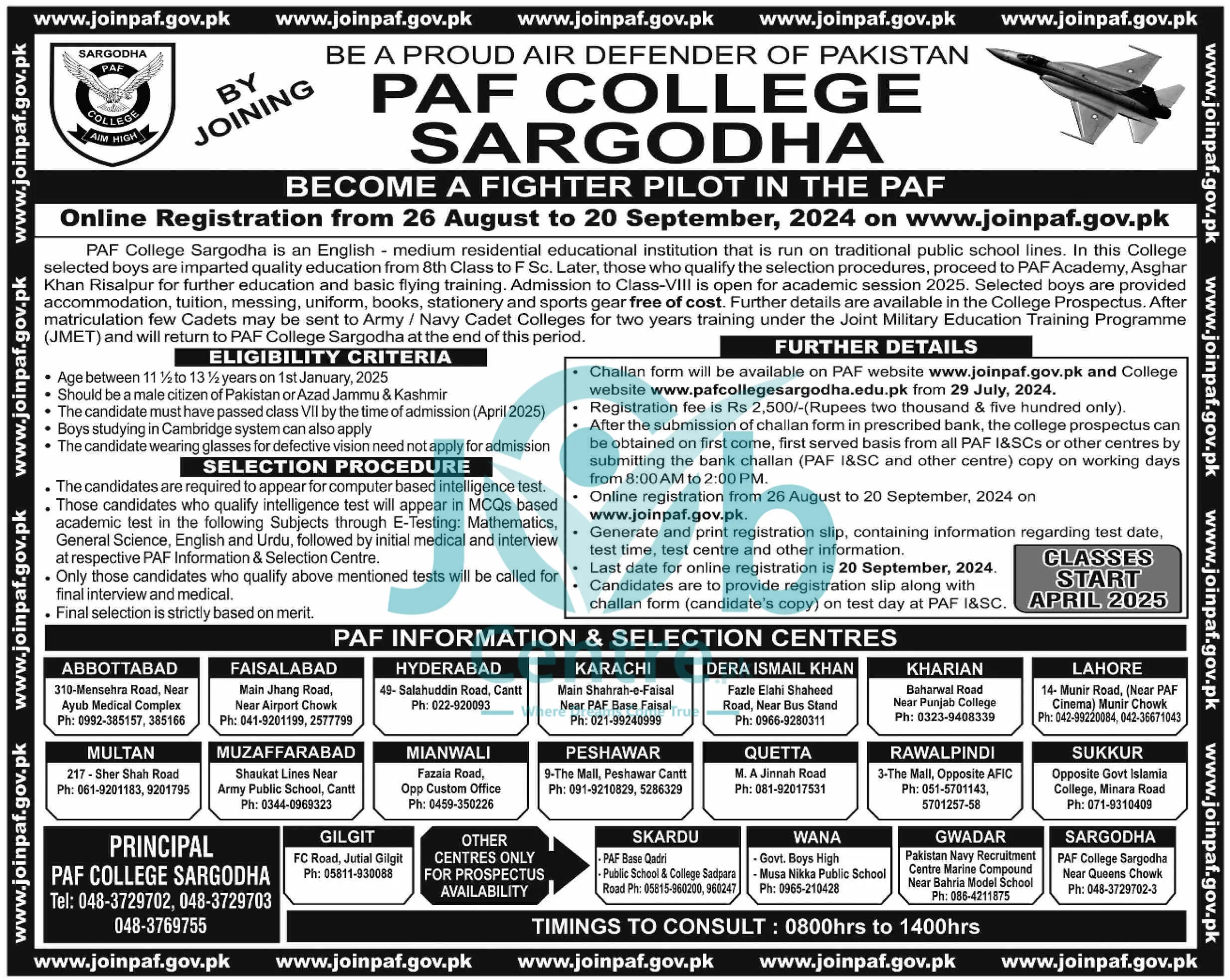 Latest Pakistan Air Force PAF College Sargodha Admission 2024 Advertisement