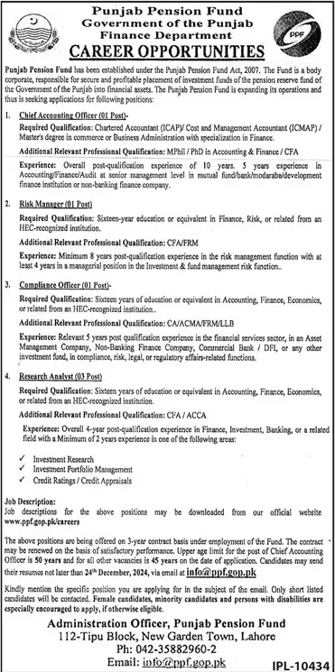 Punjab Pension Fund Jobs 2024Advertisement