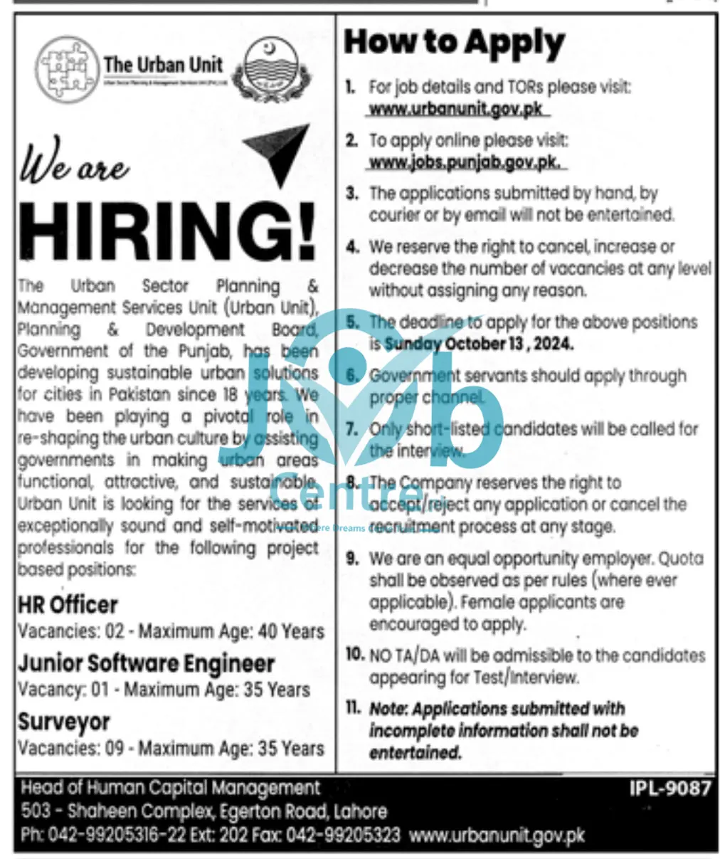 Latest The Urban Unit Jobs 2024 Advertisement