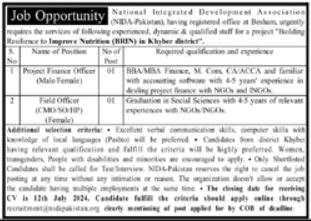 National Integrated Development Association NIDA jobs 2024 Advertisement