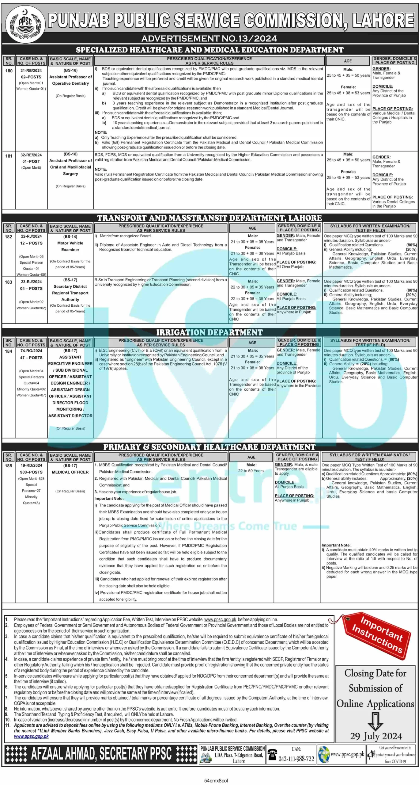 New PPSC Advertisement No 13 Jobs 2024 Advertisement 