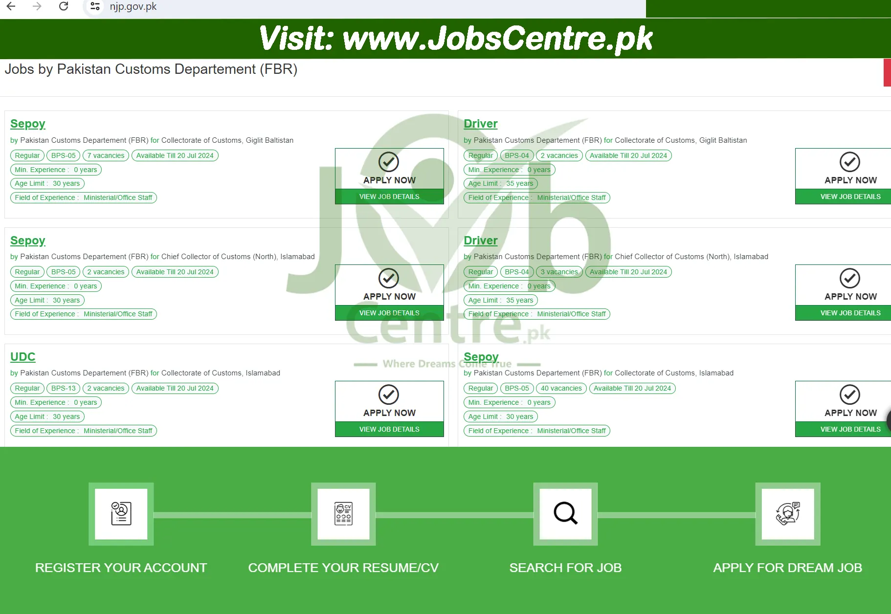 Pakistan Customs Department Jobs 2024 www.njp.gov.pk Online Apply