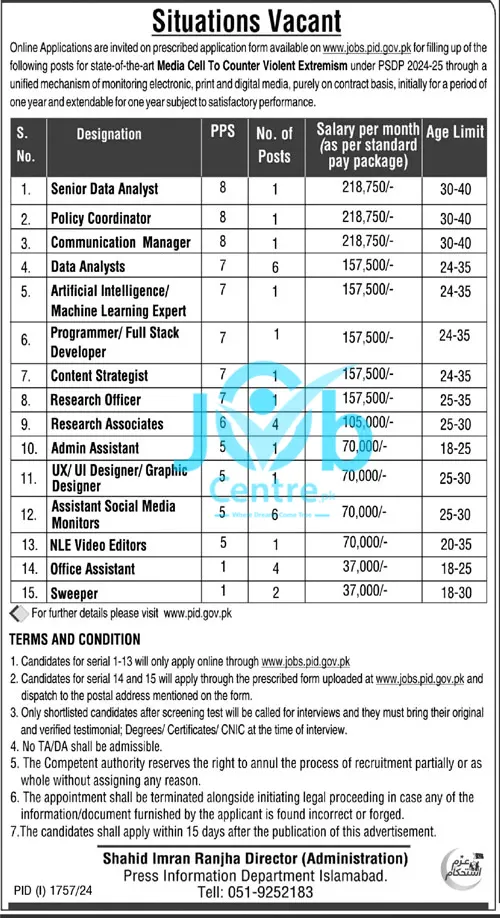 Press Information Department PID Jobs 2024 Advertisement