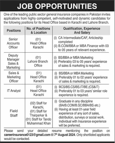  Public Sector General Insurance Company Jobs 2024 Advertisement