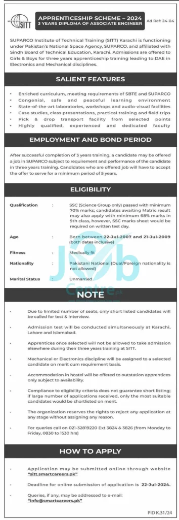 SITT Apprenticeship 2024 Advertisement