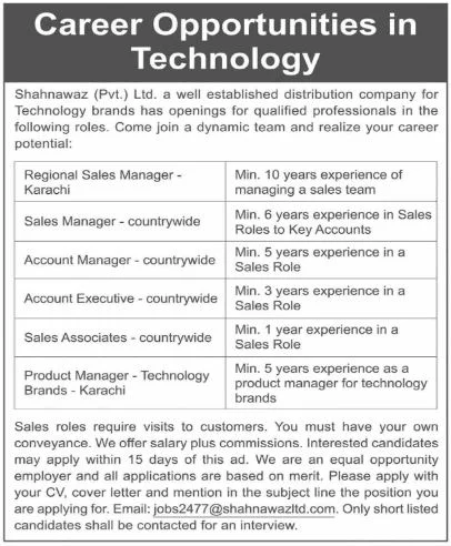 Shahnawaz Private Limited Jobs 2024 Advertisement