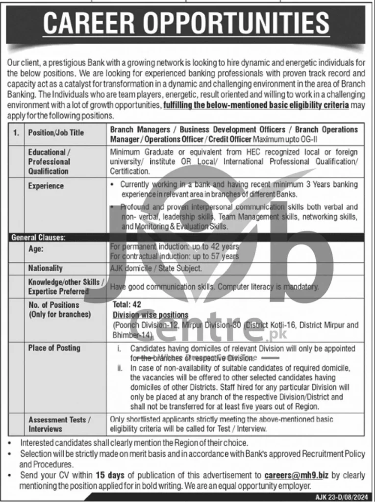 AJK Bank Jobs 2024 Advertisement