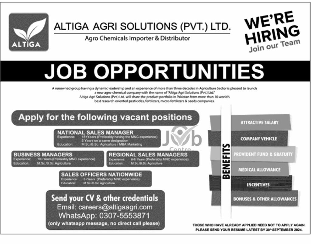 ALTIGA Agri Solution Private Limited Jobs 2024 Advertisement