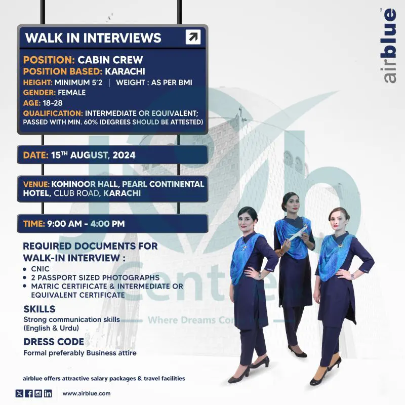 Airblue Cabin Crew Jobs 2024 Advertisement