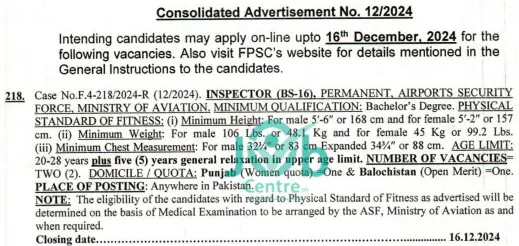 Airports Security Force Jobs 2024 Advertisement