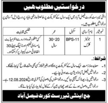 Anti Terrorist Court Faisalabad Jobs 2024 Advertisement