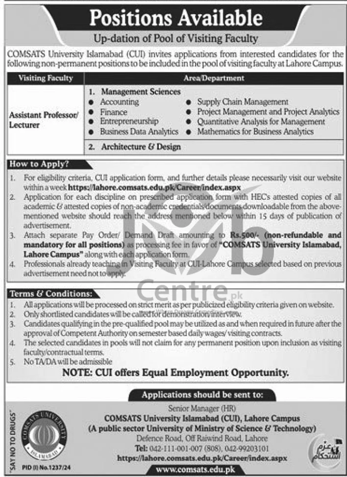 CUI Jobs 2024 COMSATS University Islamabad Careers