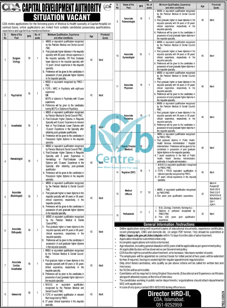 CDA Islamabad Jobs 2024 Advertisement