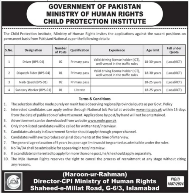 Child Protection Institute Islamabad Jobs 2024