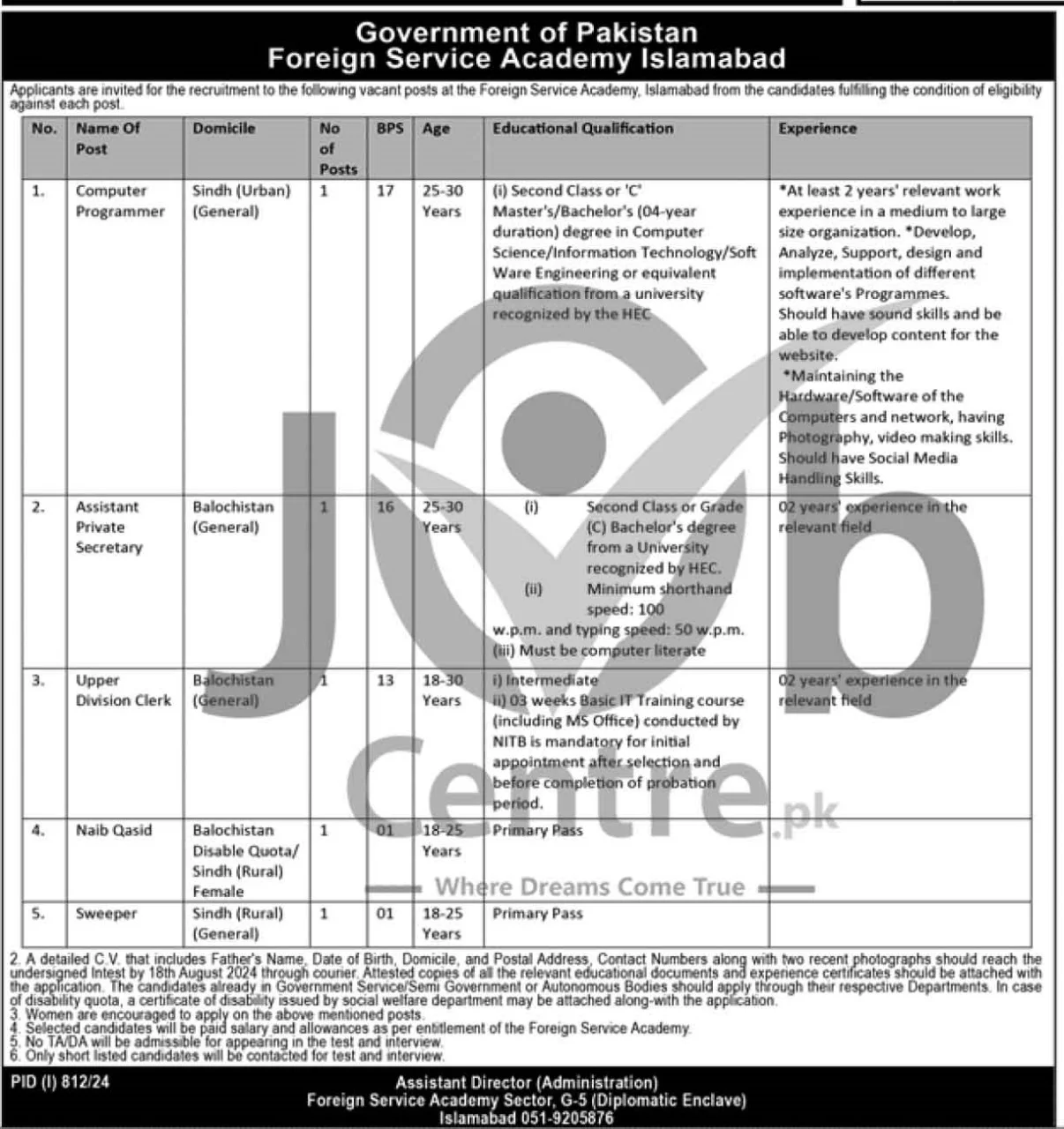 Foreign Service Academy FSA Jobs 2024