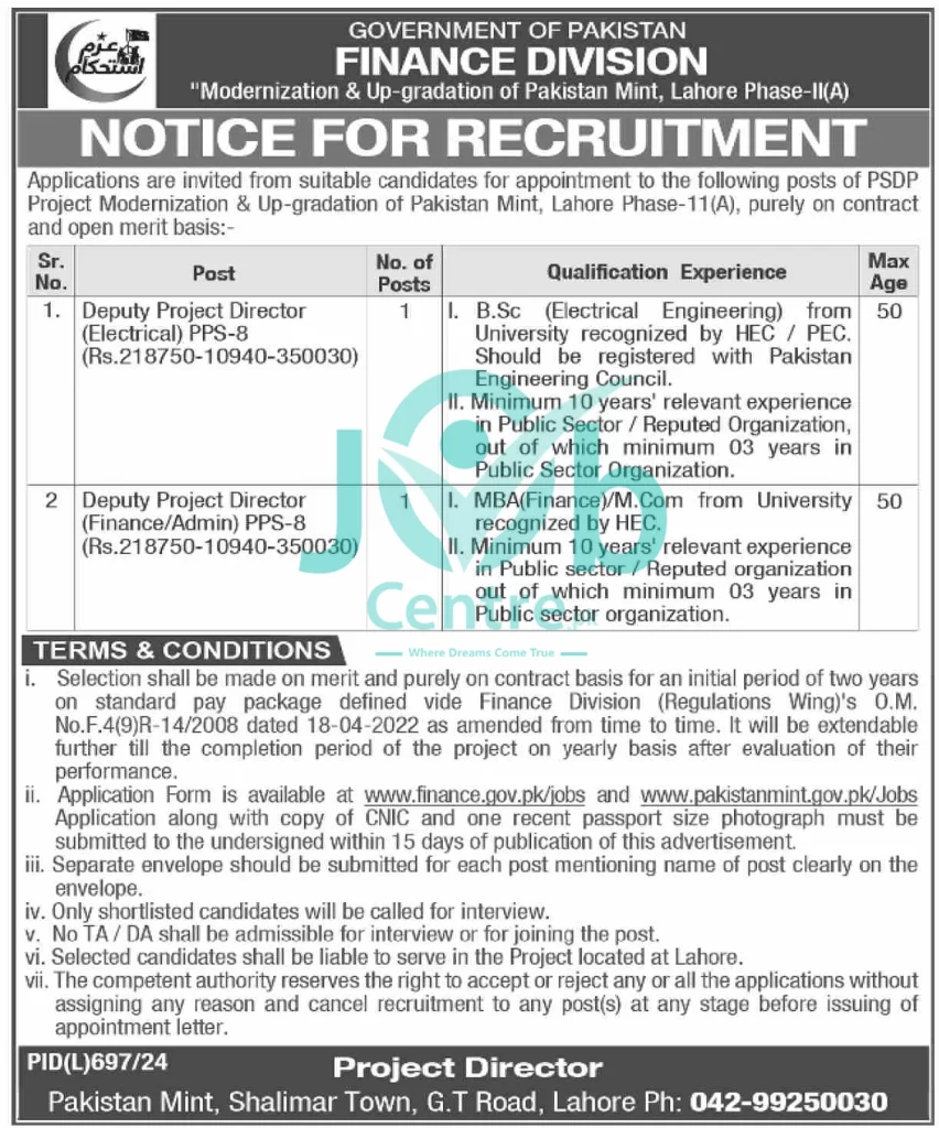 Government of Pakistan Finance Division Jobs 2024 Advertisement