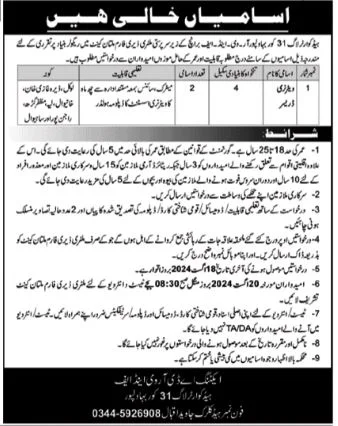 Headquarter Log 31 Core Bahawalpur Jobs 2024 Advertisement