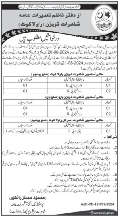 Highways Division Rawalakot Jobs 2024