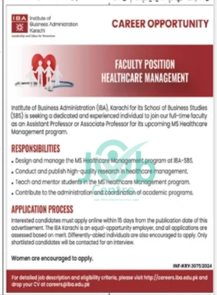 Institute Of Business Administration IBA Karachi Jobs 2024 Advertisement