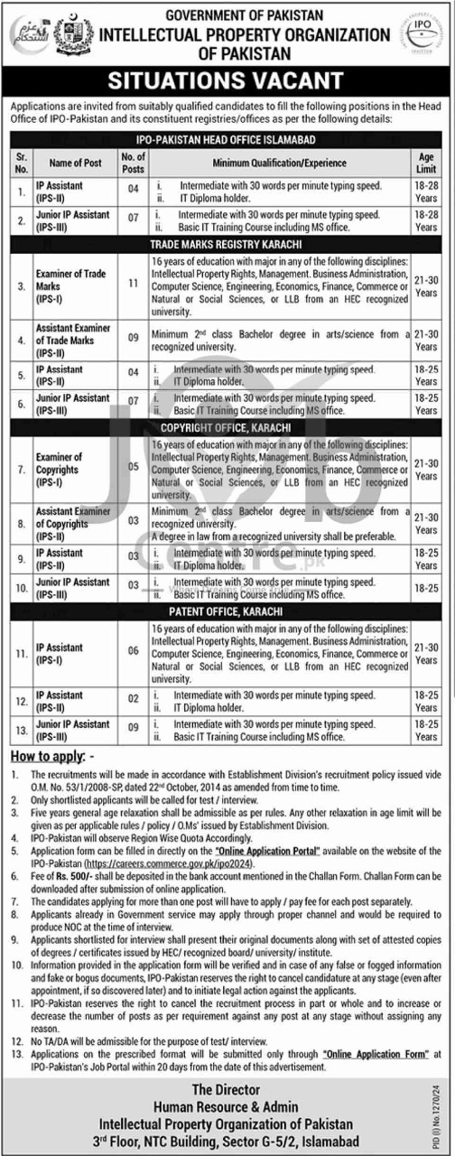 Intellectual Property Organization Jobs Advertisement