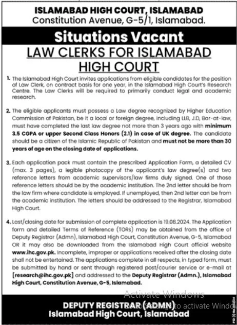 Islamabad High Court IHC Jobs 2024 Advertisement