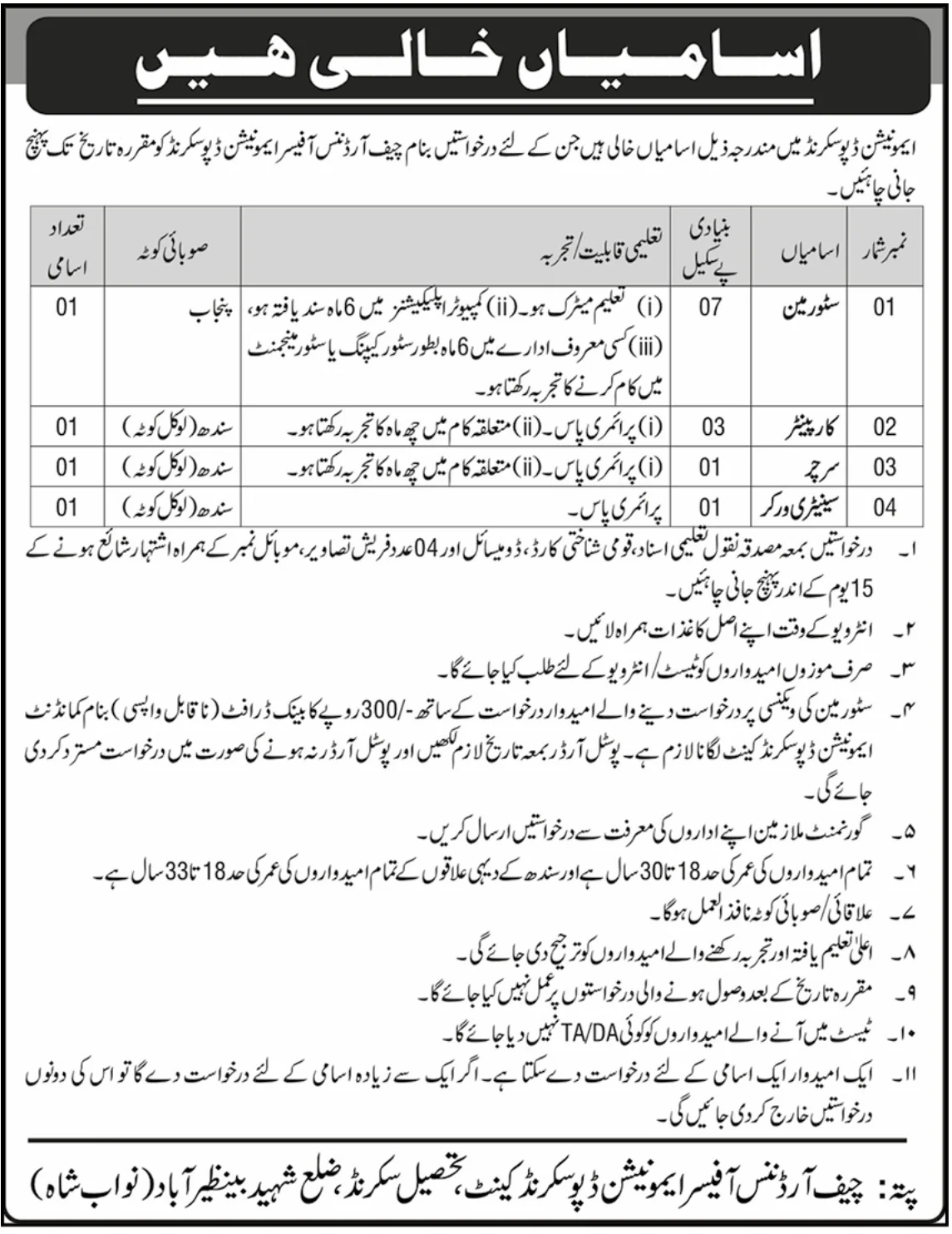  Join Pak Army Ammunition Depot Sakrand Jobs 2024