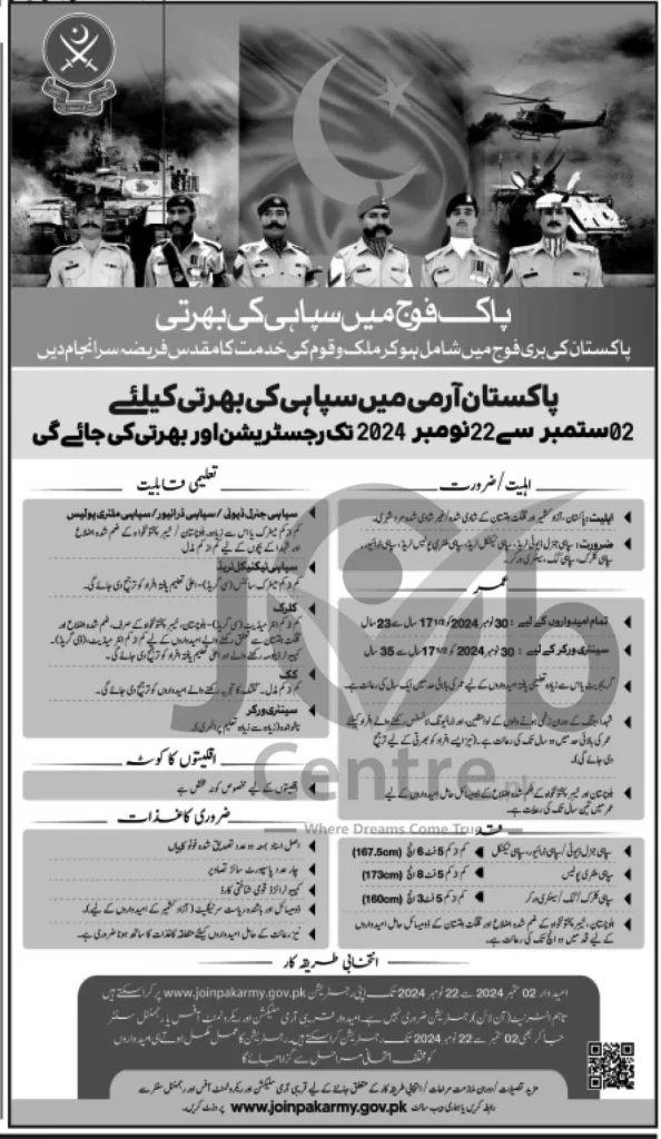 Join Pak Army Sipahi Jobs 2024 Advertisement