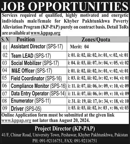 Khyber Pakhtunkhwa Poverty Alleviation Program KPPAP jobs 2024