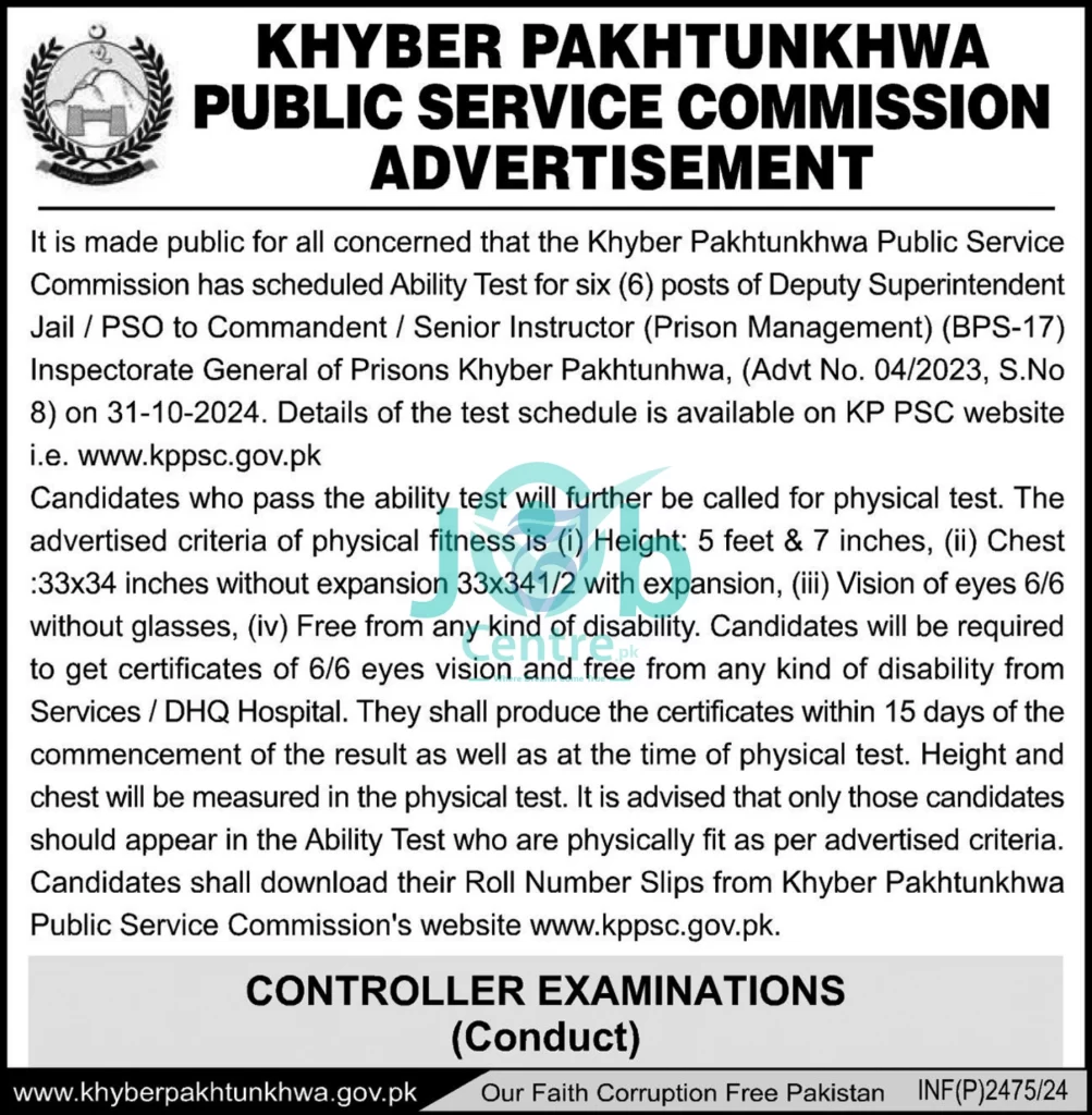 Khyber Pakhtunkhwa Public Service Commission KPPSC Jobs 2024 Advertisement