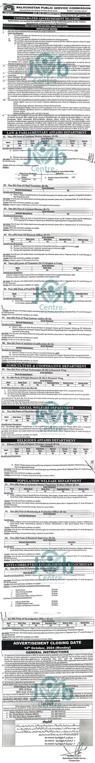 Latest BPSC Jobs advertisement no 112024