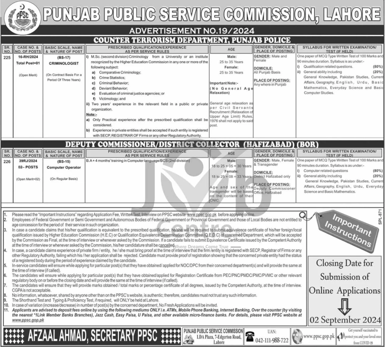 Latest PPSC Advertisement No 19 Jobs 2024