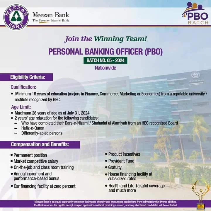 Meezan Bank Personal Banking Officers Jobs 2024 Advertisement