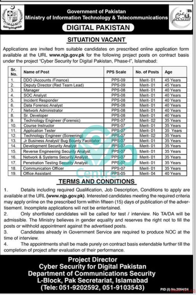 Ministry of Information Technology and Telecommunication MOITT Jobs 2024 Advertisement